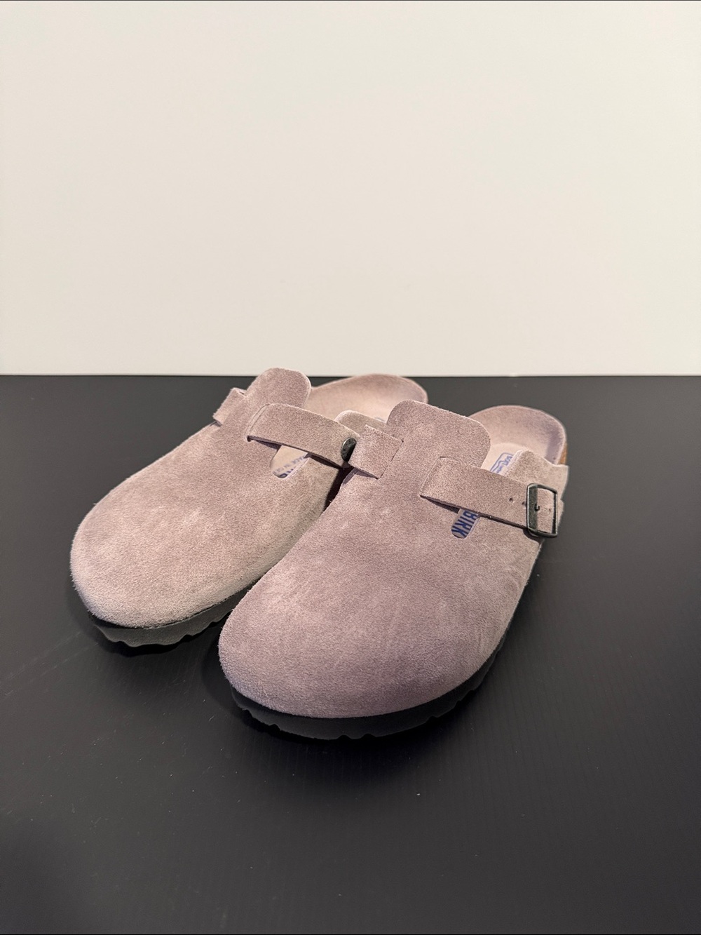 Birkenstock Suede Slip-On Clog with Buckle - light purple size 36